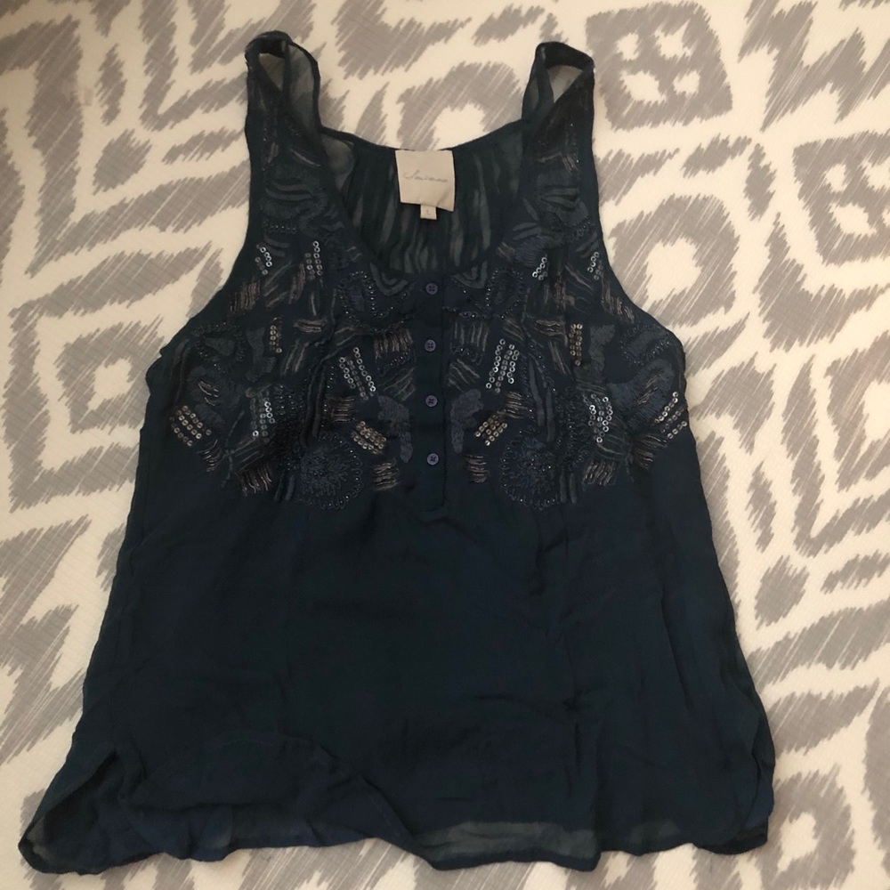 Sequin evergreen silk top